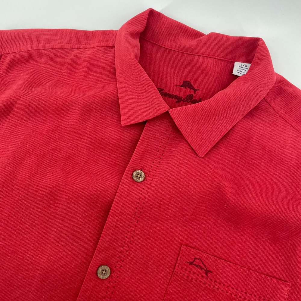 Tommy Bahama Button Up Mens Large Red IslandZone Short Sleeve Textured Shirt